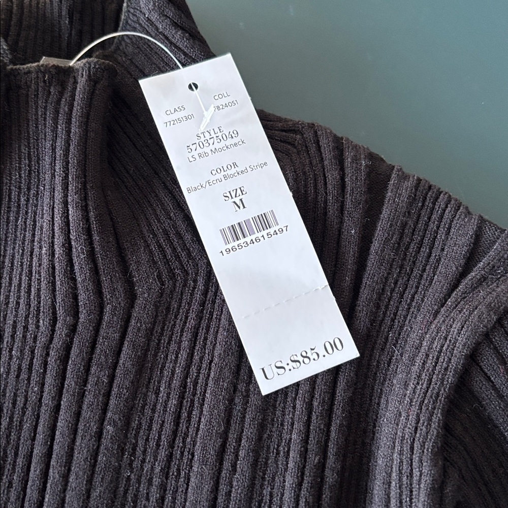 WHBM Black and White Striped Turtleneck Sweater - Picture 2 of 4